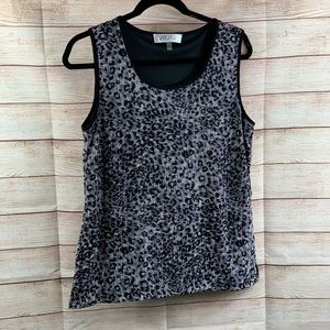 Kasper Black Snow Leopard Tank Top